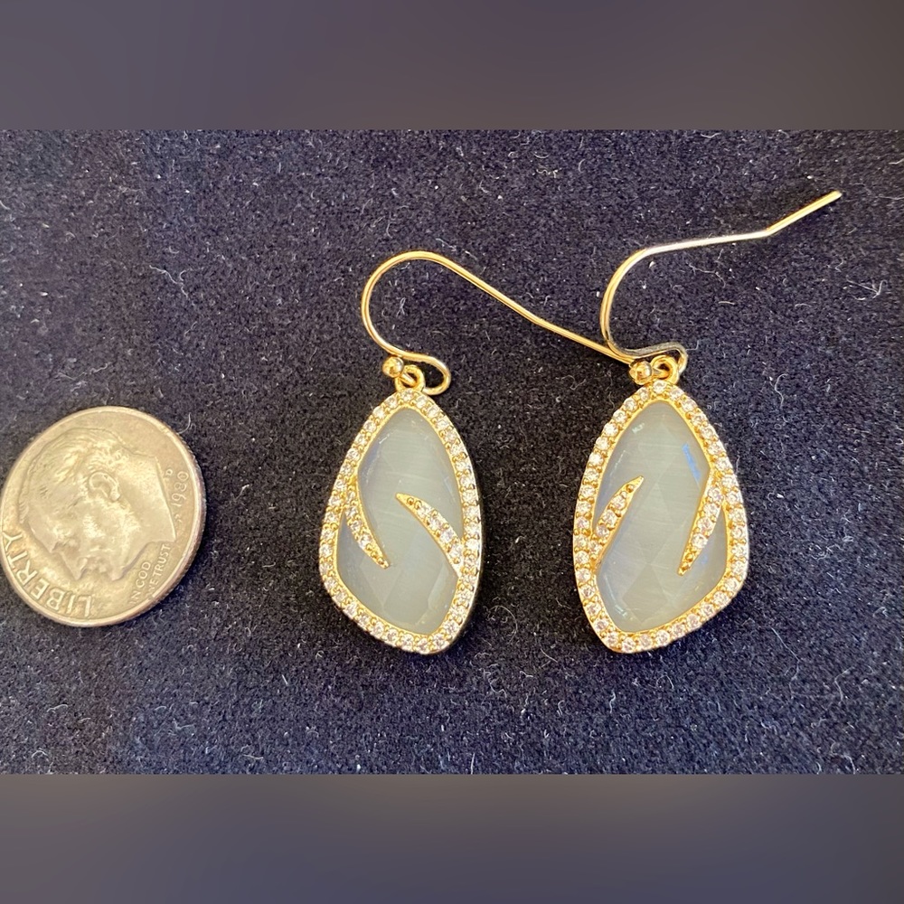 Moonstone and Diamond CZ Gold Drop Earrings